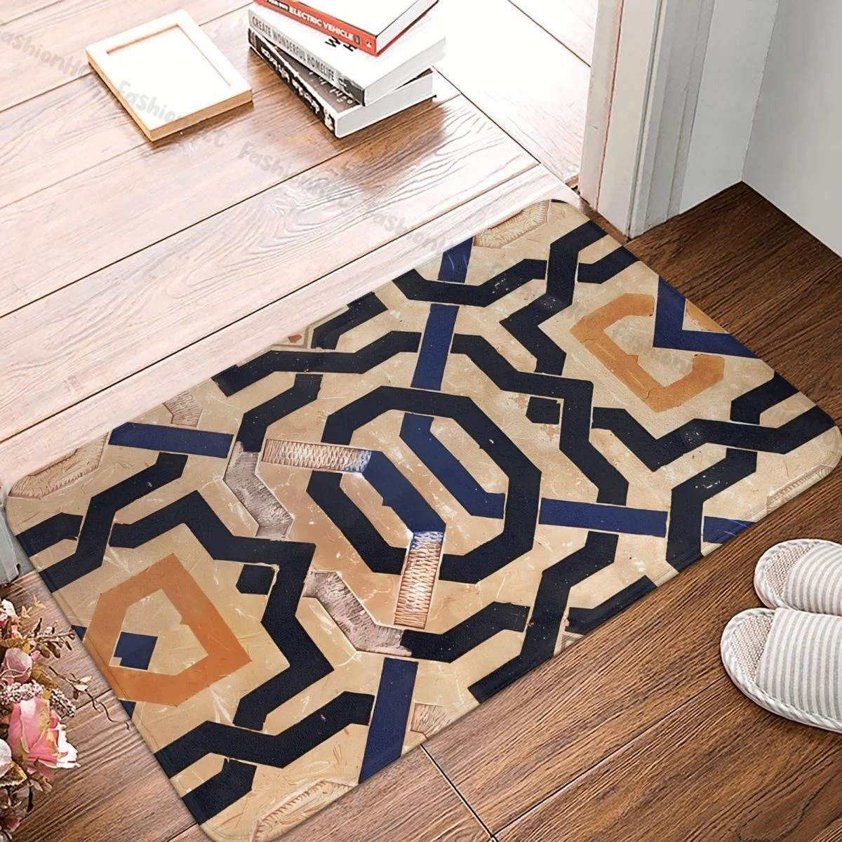 

Andalusian Tiles Bath Non-Slip Carpet Engraving Of Arabic Origin Bedroom Mat Welcome Doormat Floor Decor Rug