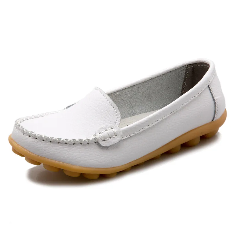 New Spring Autumn Women Leather Flat White Shoes Adult Soft-soled Loafers Nurse Shoes Ladies Low-cut Round-toe Casual Shoes Moms view 6