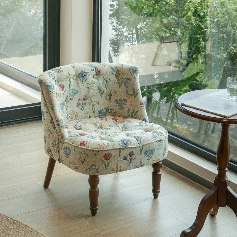 

American Retro Single Sofa Chair Popular Sofa Chairs for Bedroom, Balcony, and Living Room Simple Fabric Sofa Chair