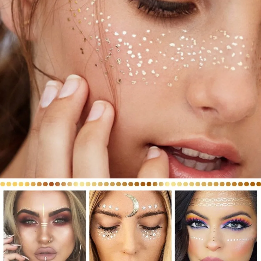 Christmas Music Festival Bronzing Tattoo Sticker Golden Face Temporary Tattoos Waterproof Freckles Makeup Sticker Eye Decals