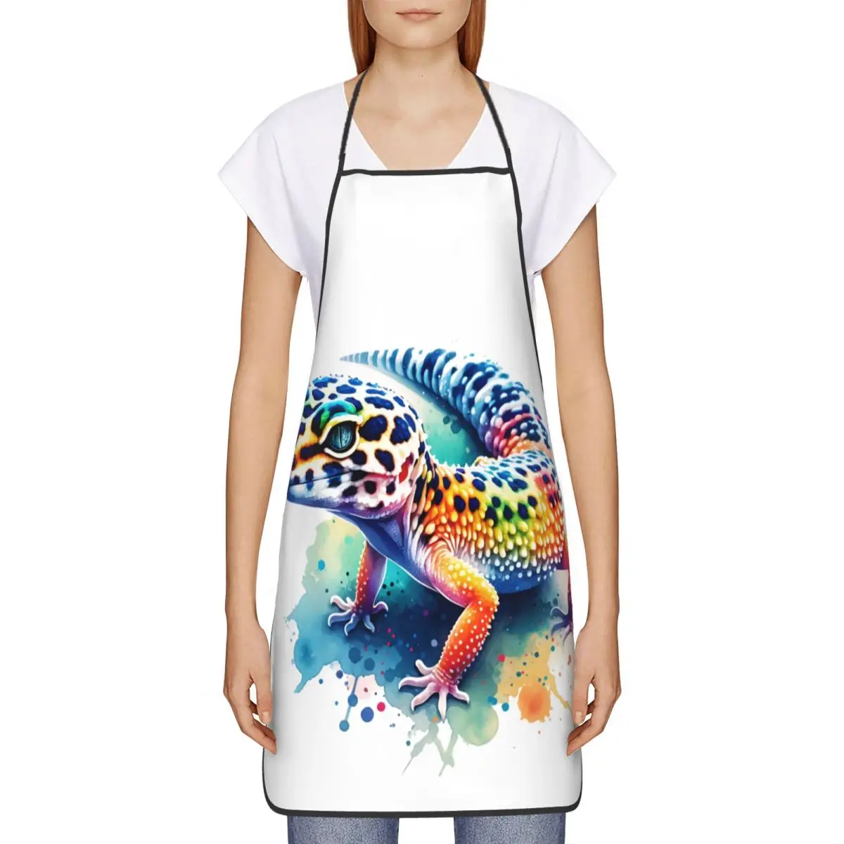 Custom Leopard Gecko Funny Apron for Women Men Adult Unisex Kitchen Chef Bib Tablier Cuisine Cooking Baking Gardening