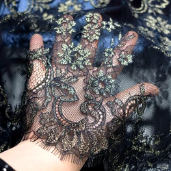 3Meter price high-grade gold and black embroidery eyelash lace fabric dress costume accessories