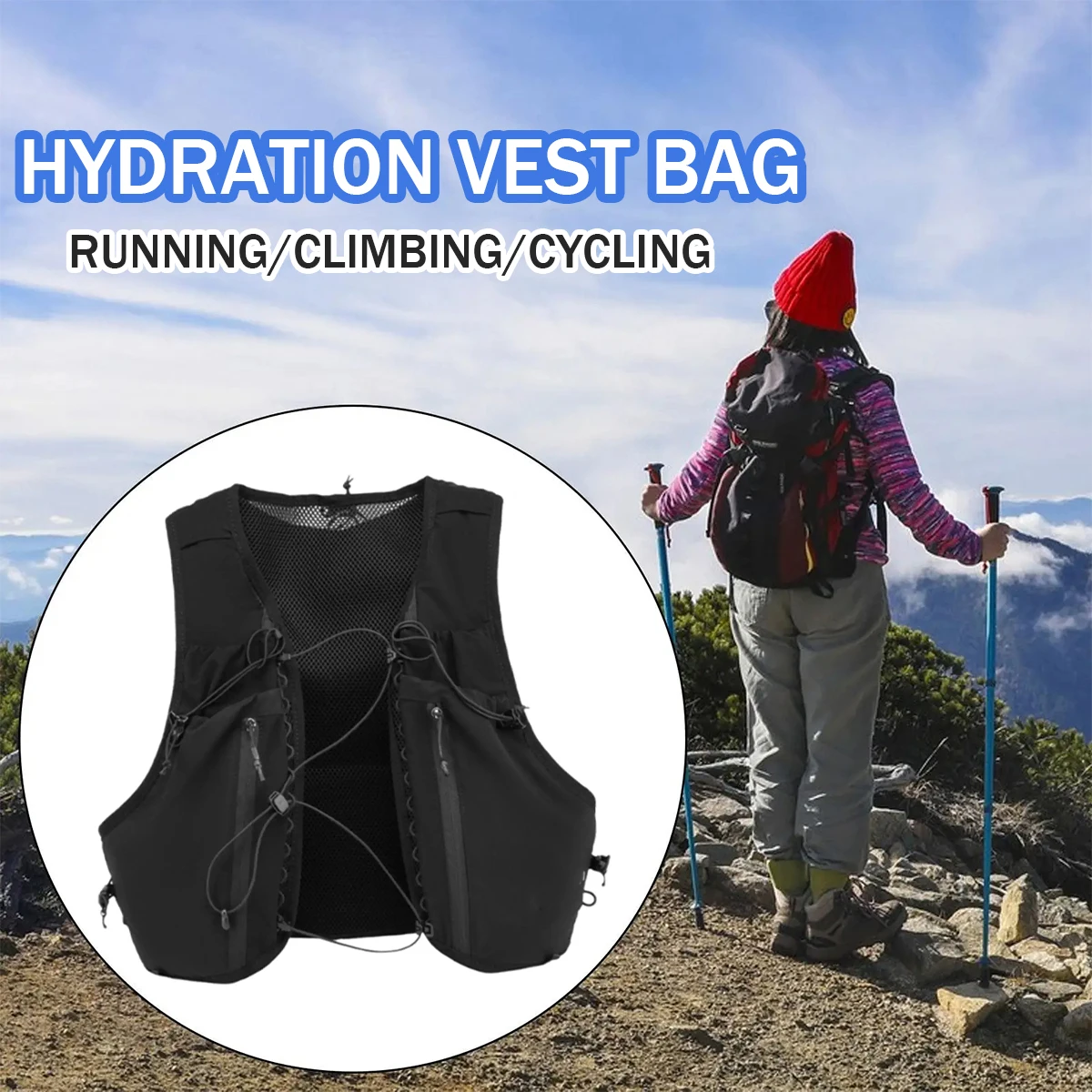 

Hydration Vest Bag Adjustable Water Bag Running Gear Breathable Runner Rucksack for Outdoor Hiking Trail Running Cycling Camping