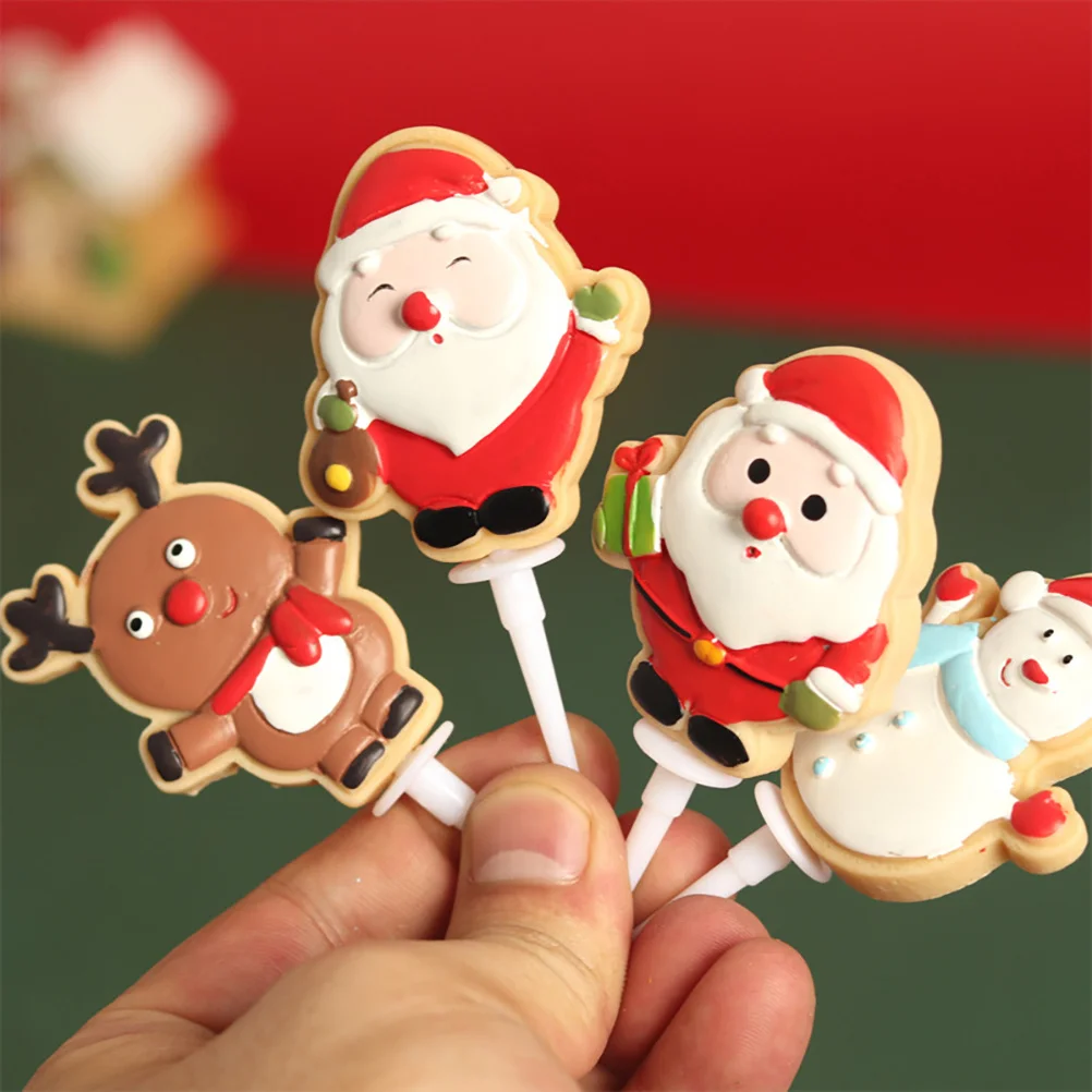 

4 Pcs Christmas Cake Add-ons Party Picks Holiday Toppers Decorating Decoration Plaque Tree Elk