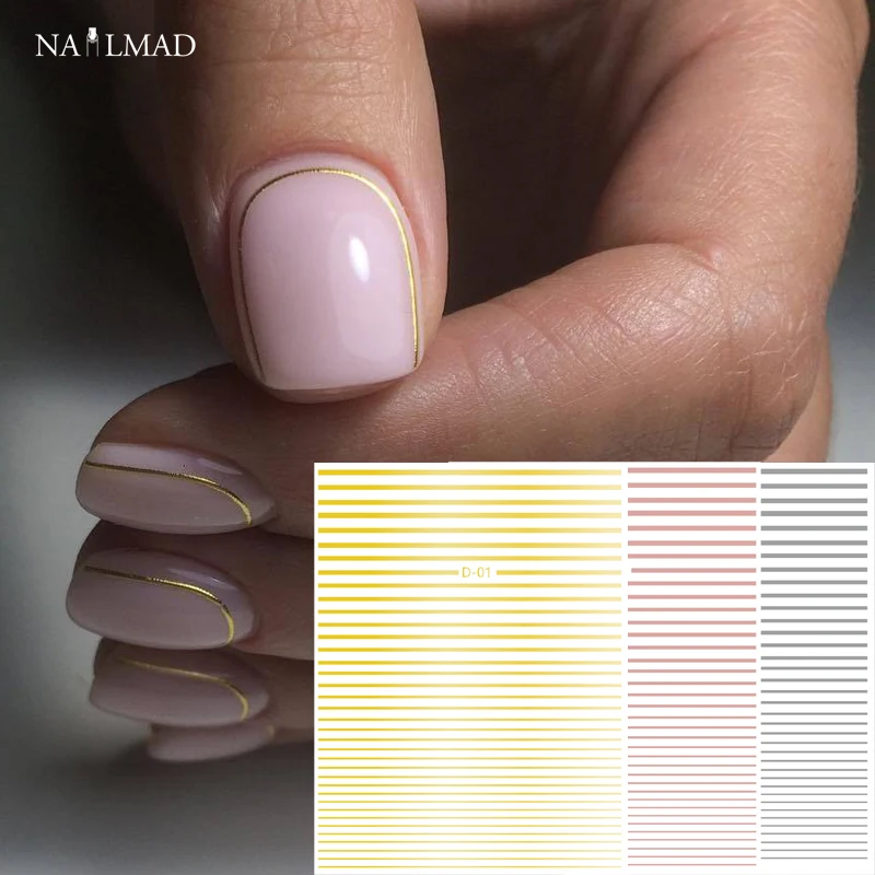 

1pc Gold 3D Nail Sticker Curve Stripe Lines Nails Stickers Adhesive Striping Tape Nail Art Stickers Decals Rose Gold Silver