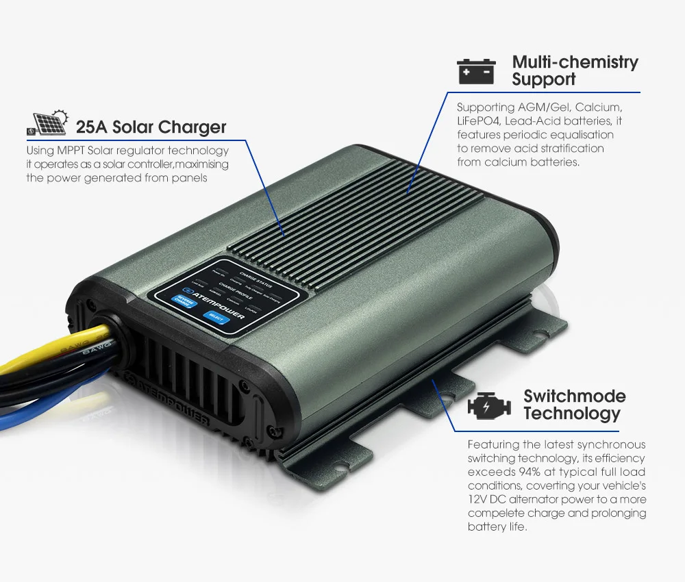 POWER 12V 25A DC To DC On-Board Battery Charger For AGM Lead Acid Lifepo4 Battery Charging