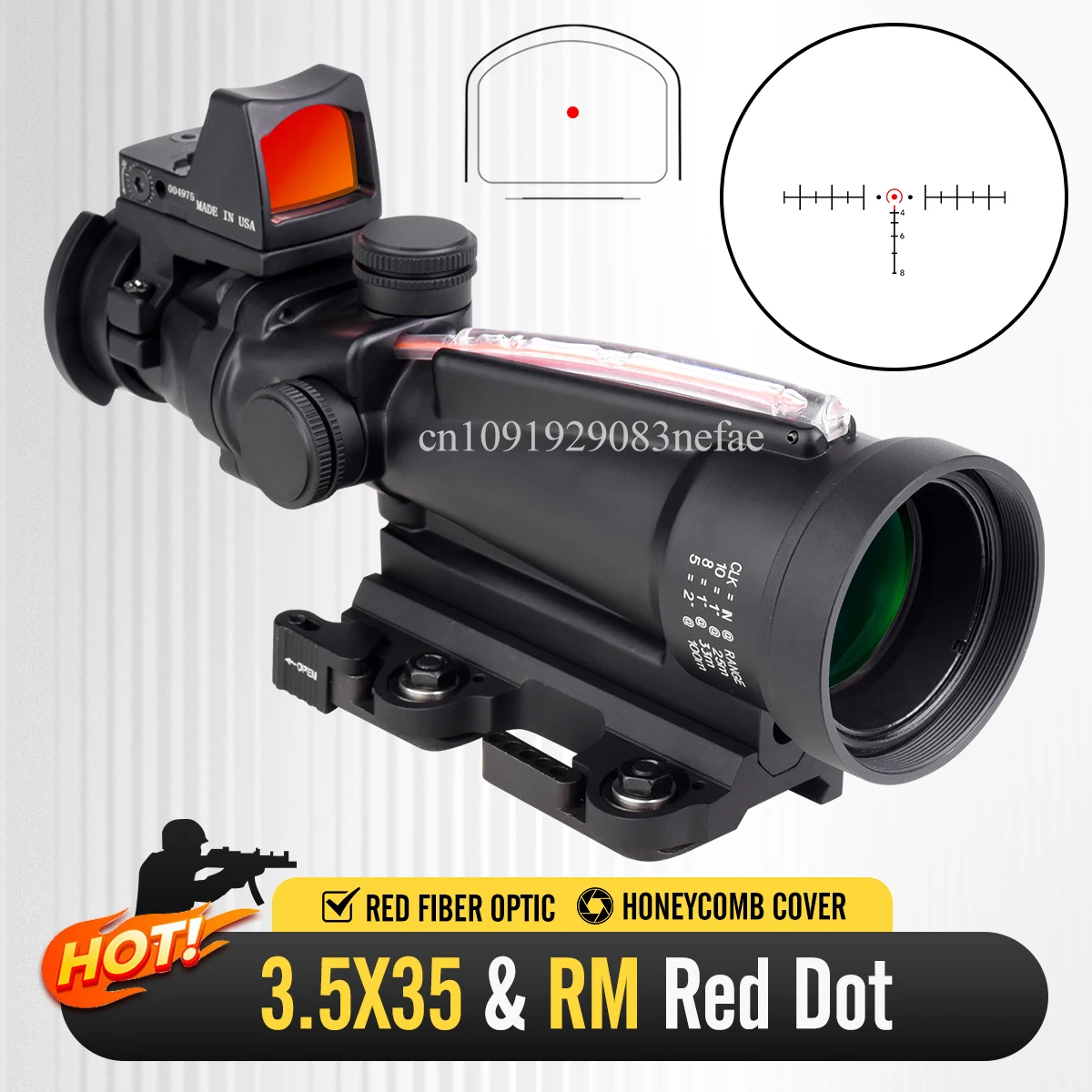 

3.5x35 with RM Red Dot Sight Optics Semicircle Red True Fiber Glass Etching Illumination Collimator Hunting Airsoft Rifle Scope