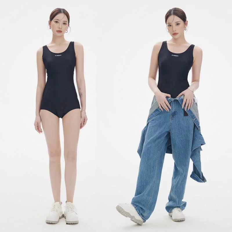 2025 Women's Autumn New Slimming One-Piece Thermal Swimming Suit High Waist Short Pants Polyester Fiber Cover-Up Racing Suit