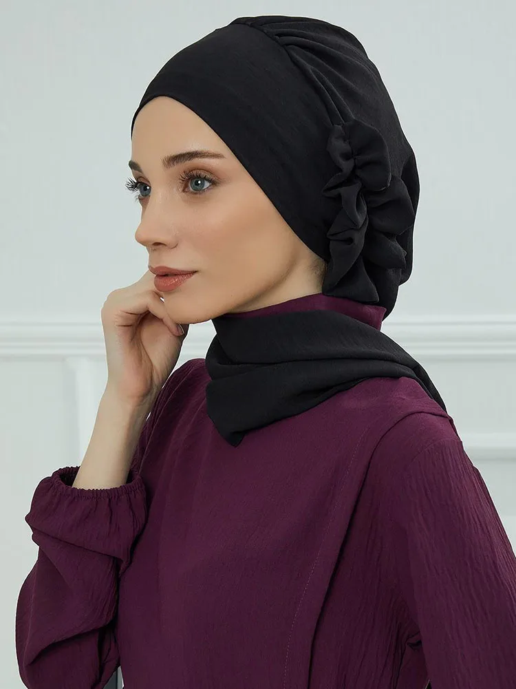 Muslim Hat Hijabs For Woman Cap Hijabs for Women Islamic Turban Hat Ladies Head Scarf Wrap Flower Design
