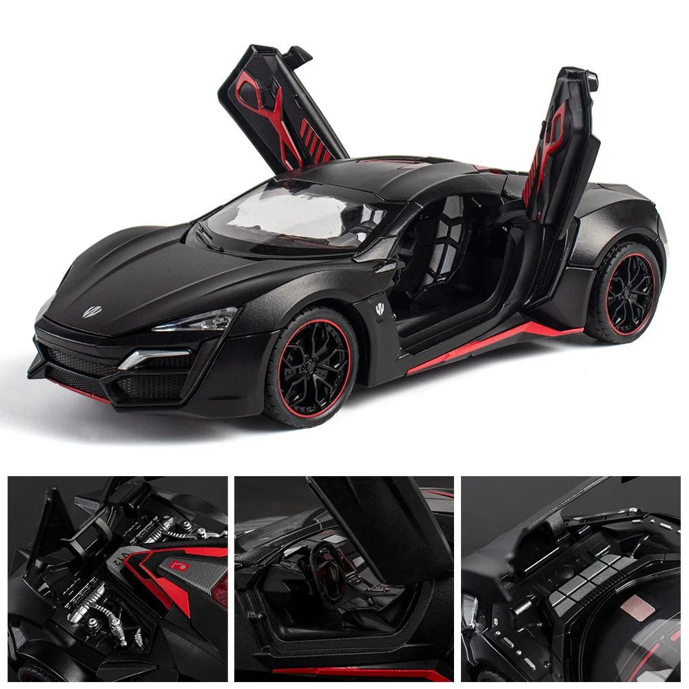Lykan – supercar en alliage moulé sous pression 1:24, modèle de voiture, jouet de Simulation de Limousine, son et lumière, jouets décoratifs avancés pour garçon