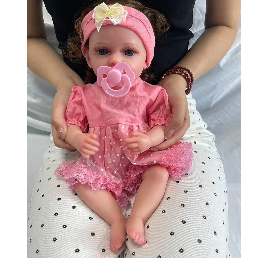 Lifelike Whole Body Silicone Reborn Doll Weighted 40cm Baby Girl with Rooted Hair Handmade 3D Skin Anti-Stress christmas Gift