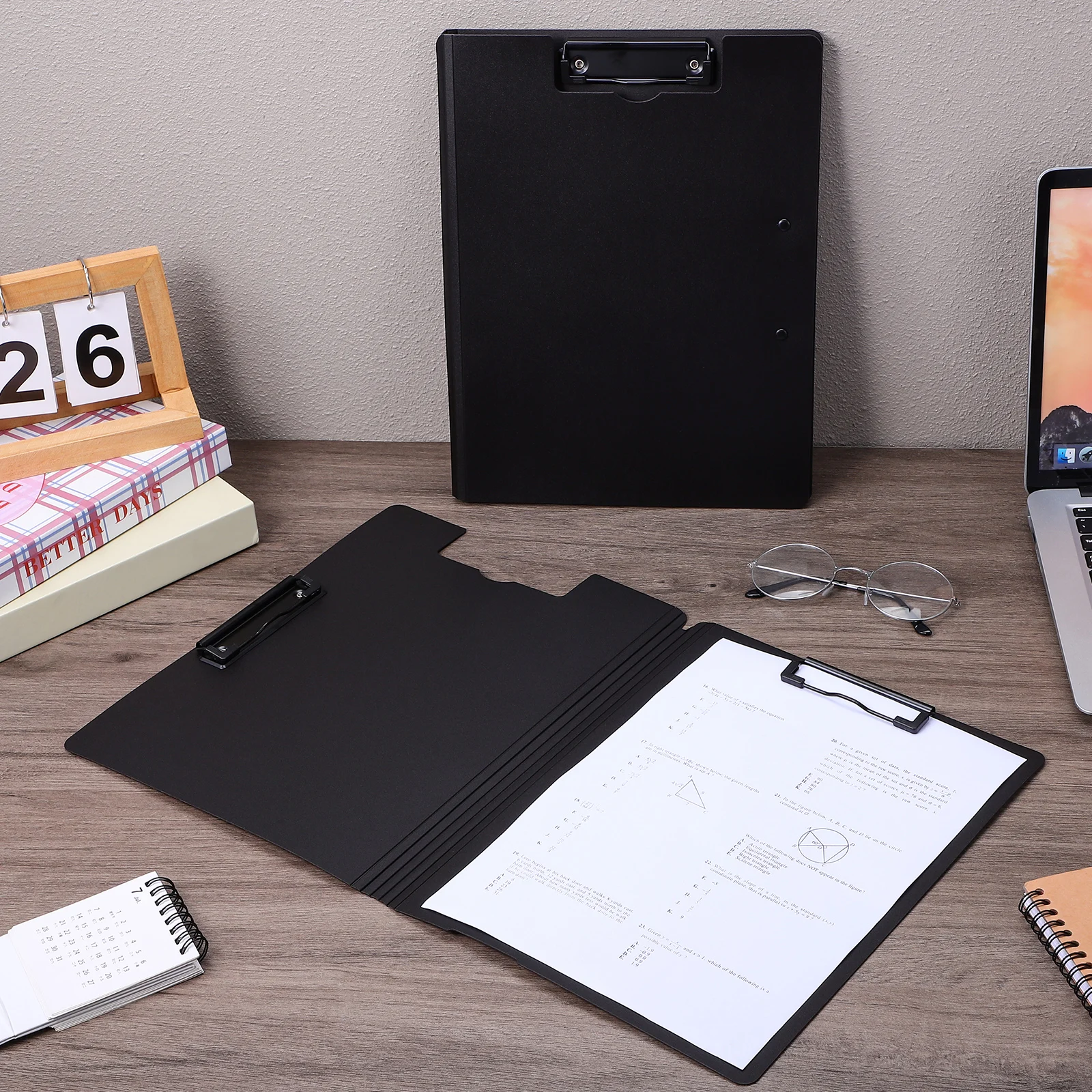 

2 Pcs Black A4 Double Folder Clipboards Foldable Document ganizer for Office Classroom Storage Compartments Plastic