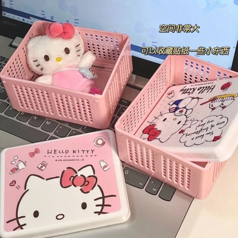 Cute Cartoon Sanrioed Hello Kitty Multipurpose Folding Storage Box Ktm Desktop Miscellaneous Cosmetics Sorting Box Children Gift