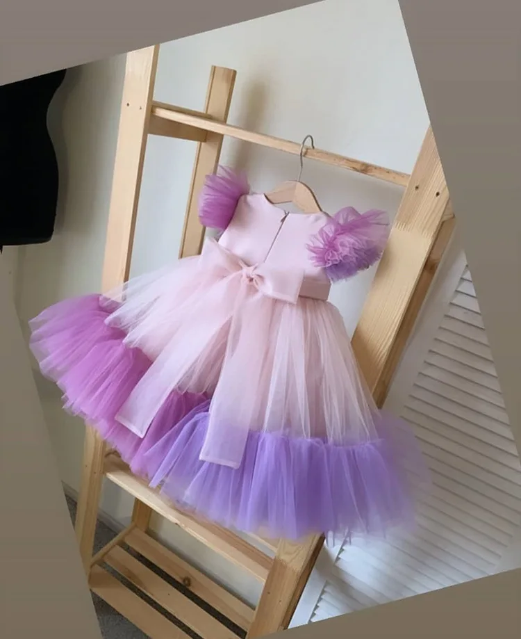 Robes de gaze gonflées pour enfants, robe de Rhprincesse élégante pour enfants, robe de Rhà manches courtes avec nœud, vêtements pour bébé fille, anniversaire