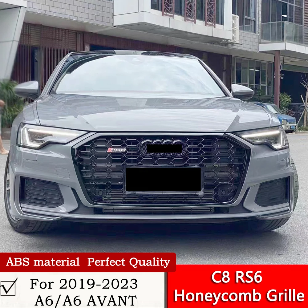 C8 RS6 Honeycomb Grille For 2019 2020 2021 2022 2023 A6 No ACC Modification Glossy Black A6 Black Knight Grille Nice Fit By Air