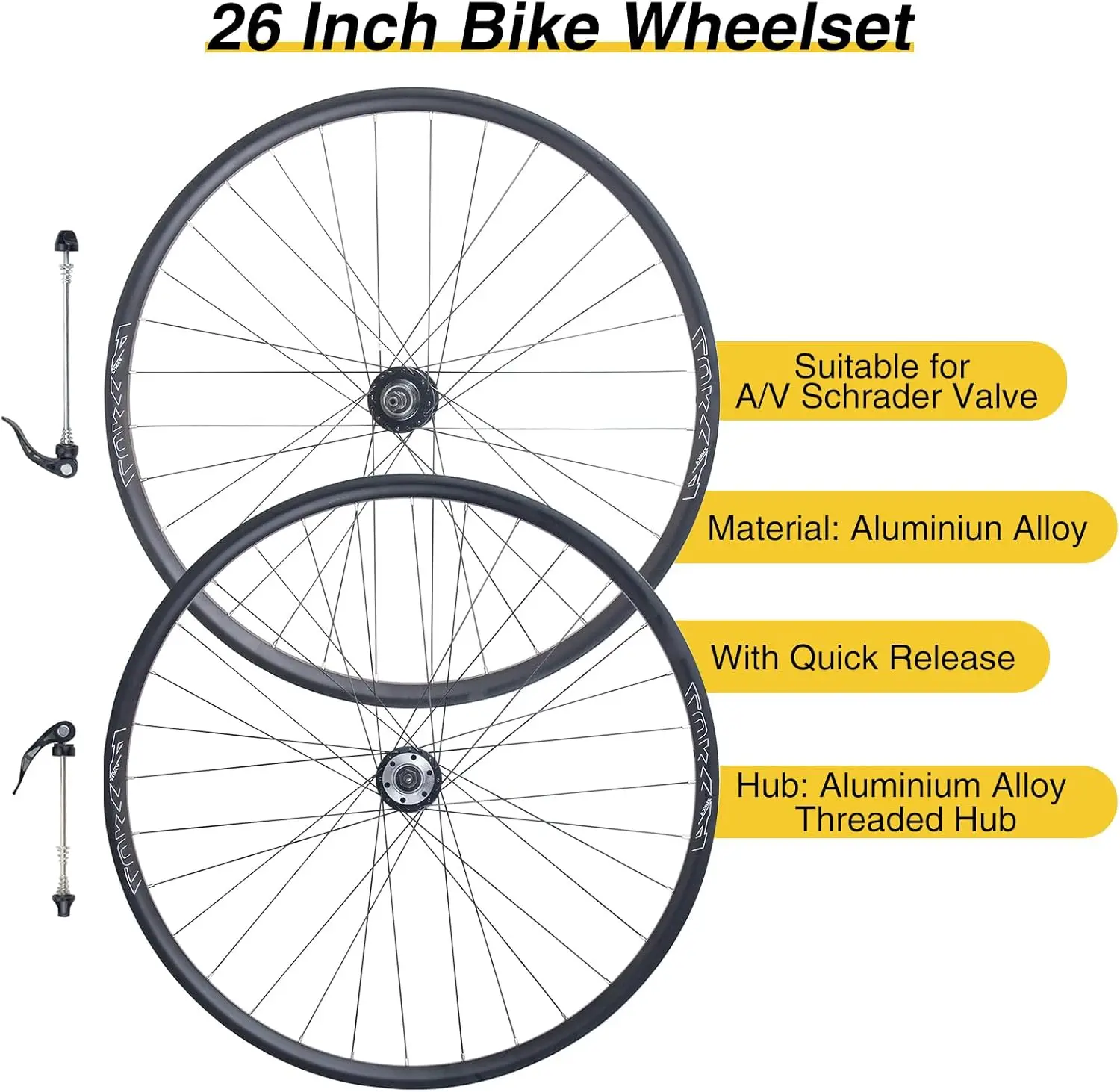 ZUKKA 26/27.5/29 Inch MTB Wheel Set Aluminium Alloy Double Wall Rims for Mountain Bike， Front & Rear Wheelsets with Bearing Hubs