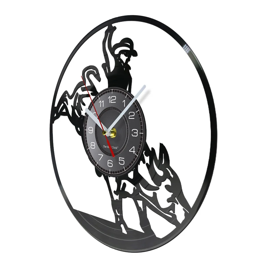Wild West Bull Rider Vintage Western Wall Clock Cowboy Vinyl Record Wall Clock Rodeo Decorative Clock Modern Design Home Decor