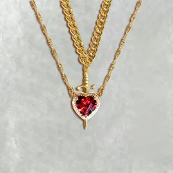 Creative Heart and Sword Couple Necklace Red Pink Heart Sword Necklace Fashion Accessories for Women Couple Gift Jewelry