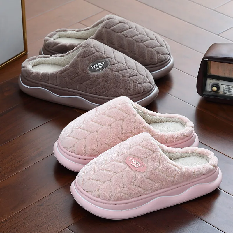 New Winter Women Home Slippers Men Warm Cotton Shoes Thick Sole Slipper Non Slip Flats Indoor Slides Fluffy Bedroom Flip Flops