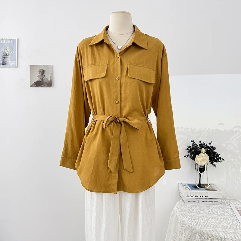 

Gagarich Korean Fashionable Long Sleeved Workwear Shirt Women Autumn 2025 Design Sense Waist Cinching Tie Up Chic Top