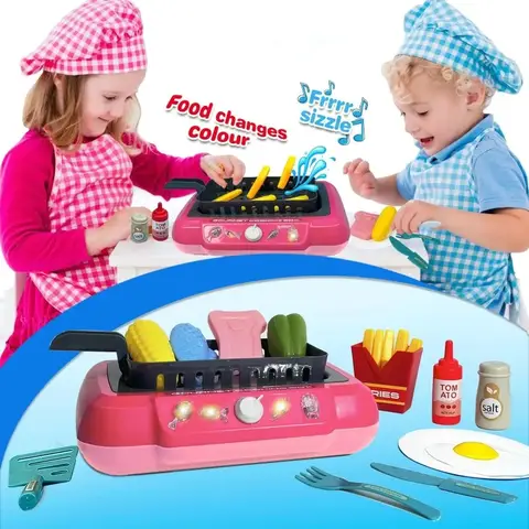 20pcs Color Changing Kids Food Miniature Fryer Gourmet Cooking Simulated Kitchen Utensils Gift For Boys And Girls Pretend Toys
