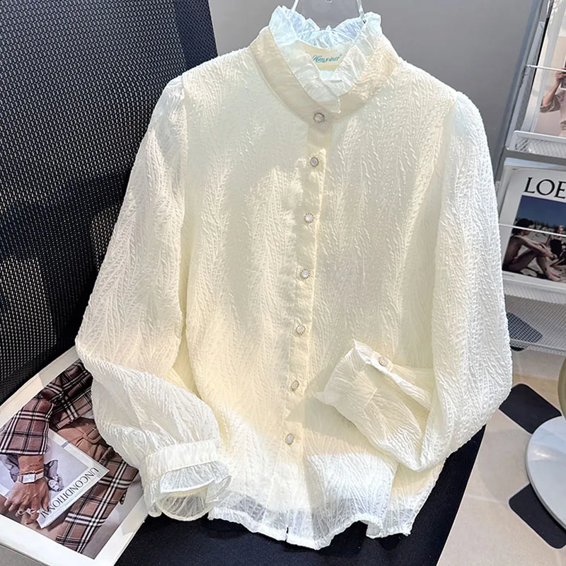 

Women Shirt Blouse New Long Sleeve Ruffled Collar Elegant Solid Shirt Blouse Women Tops Blouses Shirts Blusas Para Mujer Q564