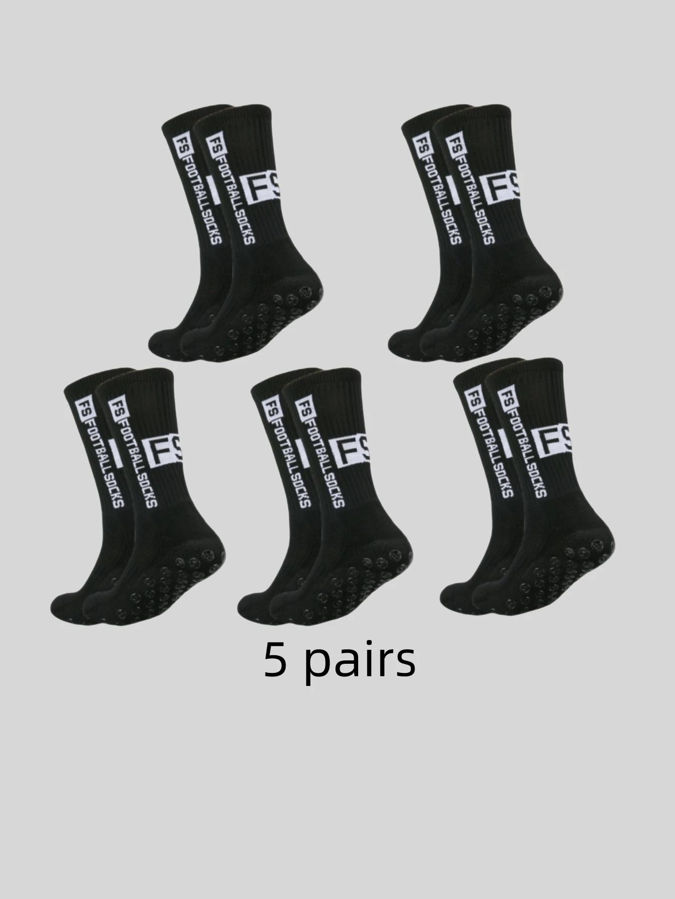 5 pairs of anti slip, sweat and odor resistant FS football sports socks with adhesive points