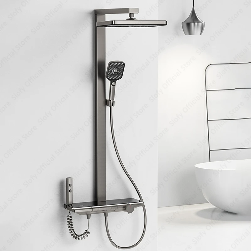 

Душевая система с цифровым дисплеем и большой душевой насадкой с дождевой насадкой, несколько портативных режимов, душевой набор с регулируемой температурой для ванной комнаты