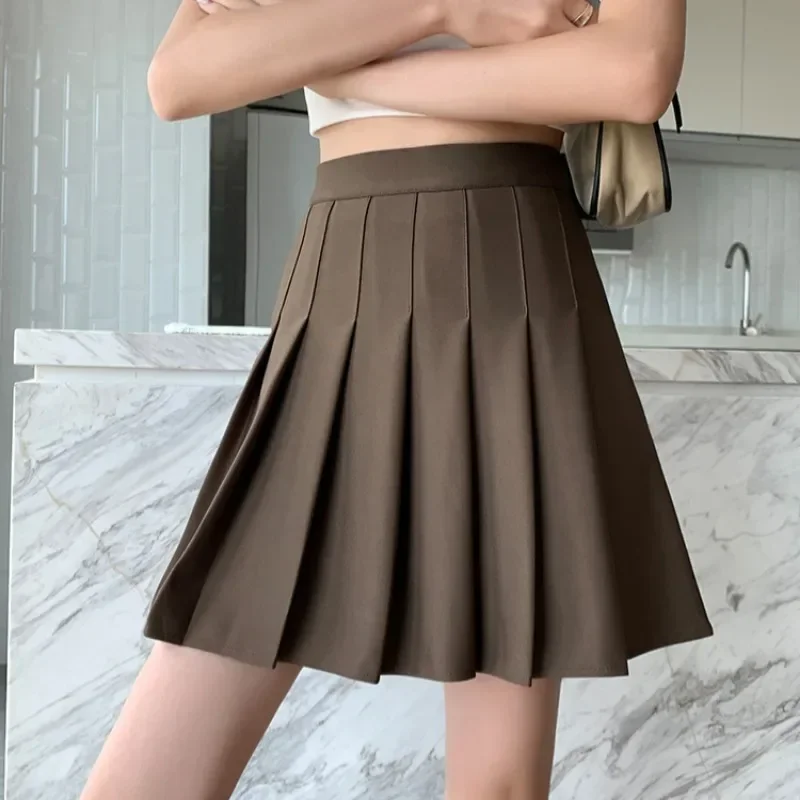 Solid Casual Pleated Skirts For Women Autumn Fashion Women's High Waist A-Line Mini Skirt Female Korean Pocket Short Skirt
