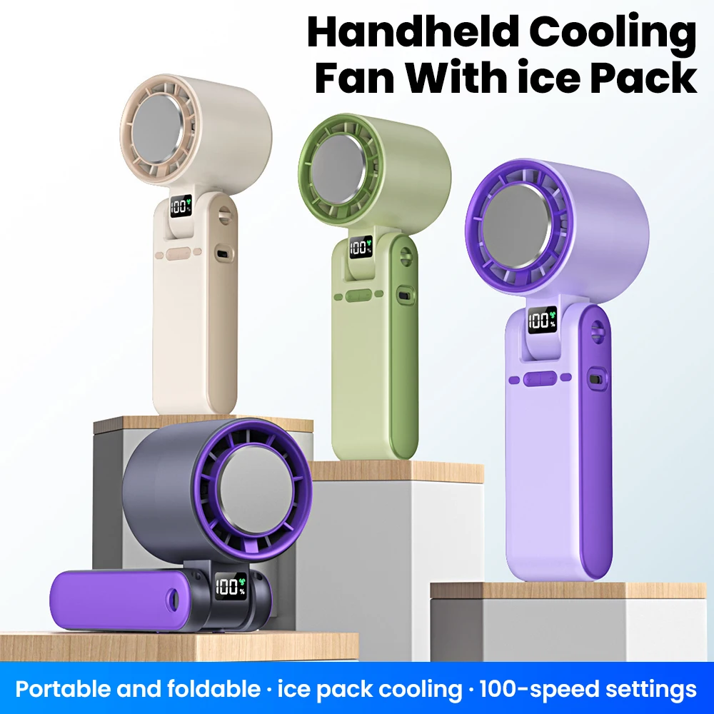 

Ice Compress Handheld Fan Portable Outdoor Type C Rechargeable LED Digital Display High Speed Cooling Fan Travel Camping Outdoor