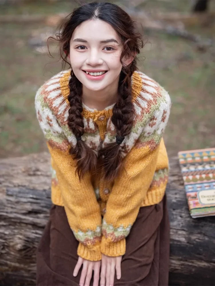 102-106 سنتيمتر تمثال نصفي خريف شتاء بالأزرار النساء معرض جزيرة الشمال اليدوية خمر النقي اليدوية سميكة الدافئة الصوف القطن البلوزات معاطف #5