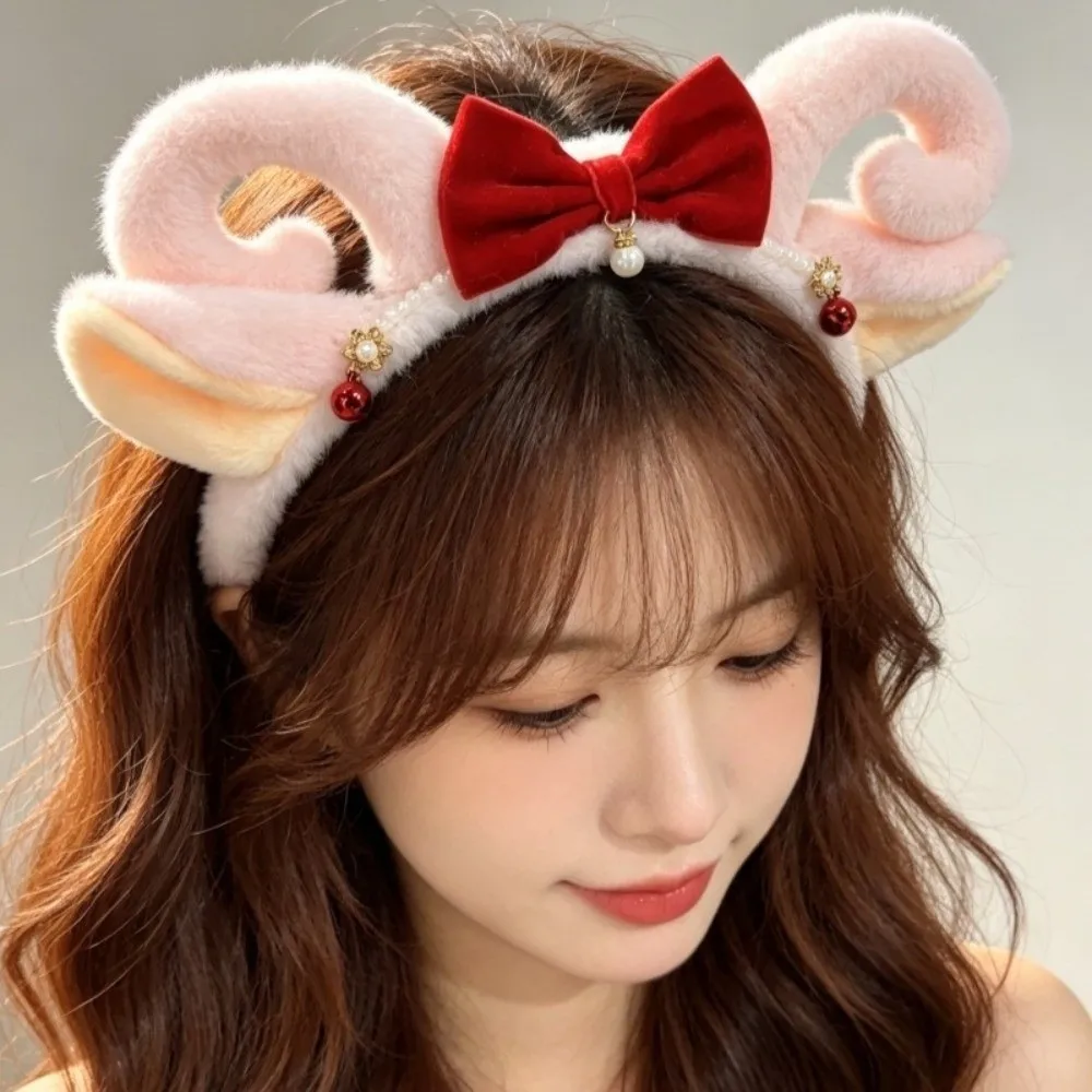 Fashion Lace Plush Lamb Headband Cute Bell Animal Headdress Elegant Cartoon Sheep Ear Hair Hoop Party