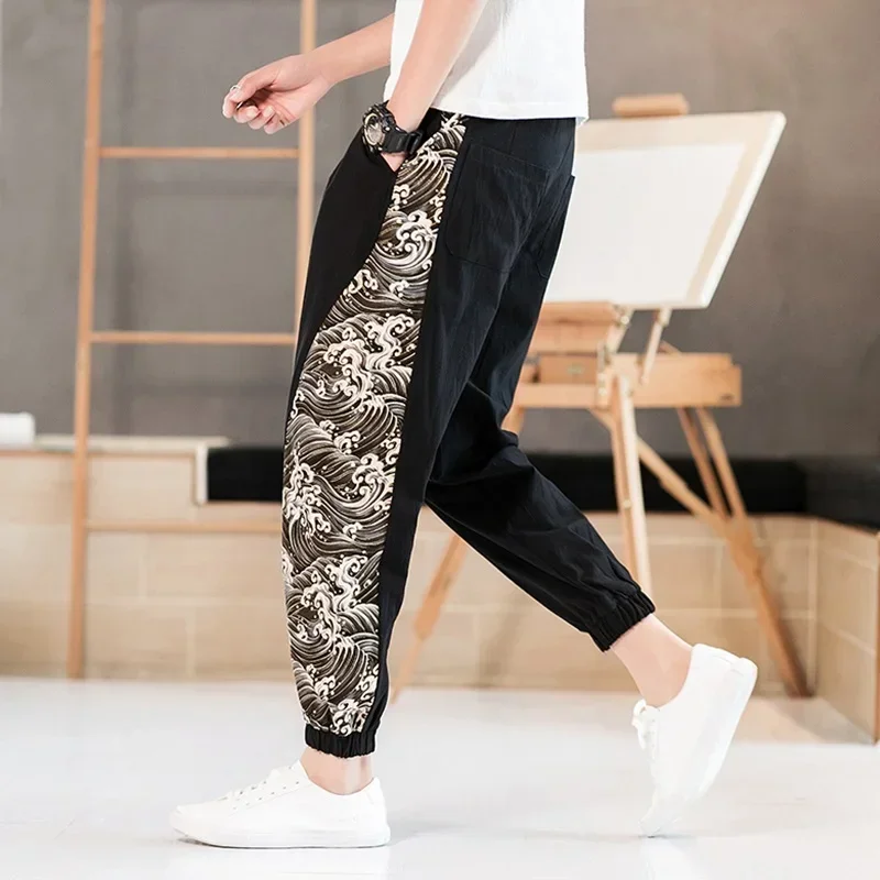 Traditional Chinese Trousers Plus Size Loose Cotton Harem Pants Print Streetwear Oriental Men'S Clothing Chinese Pants Man 10855