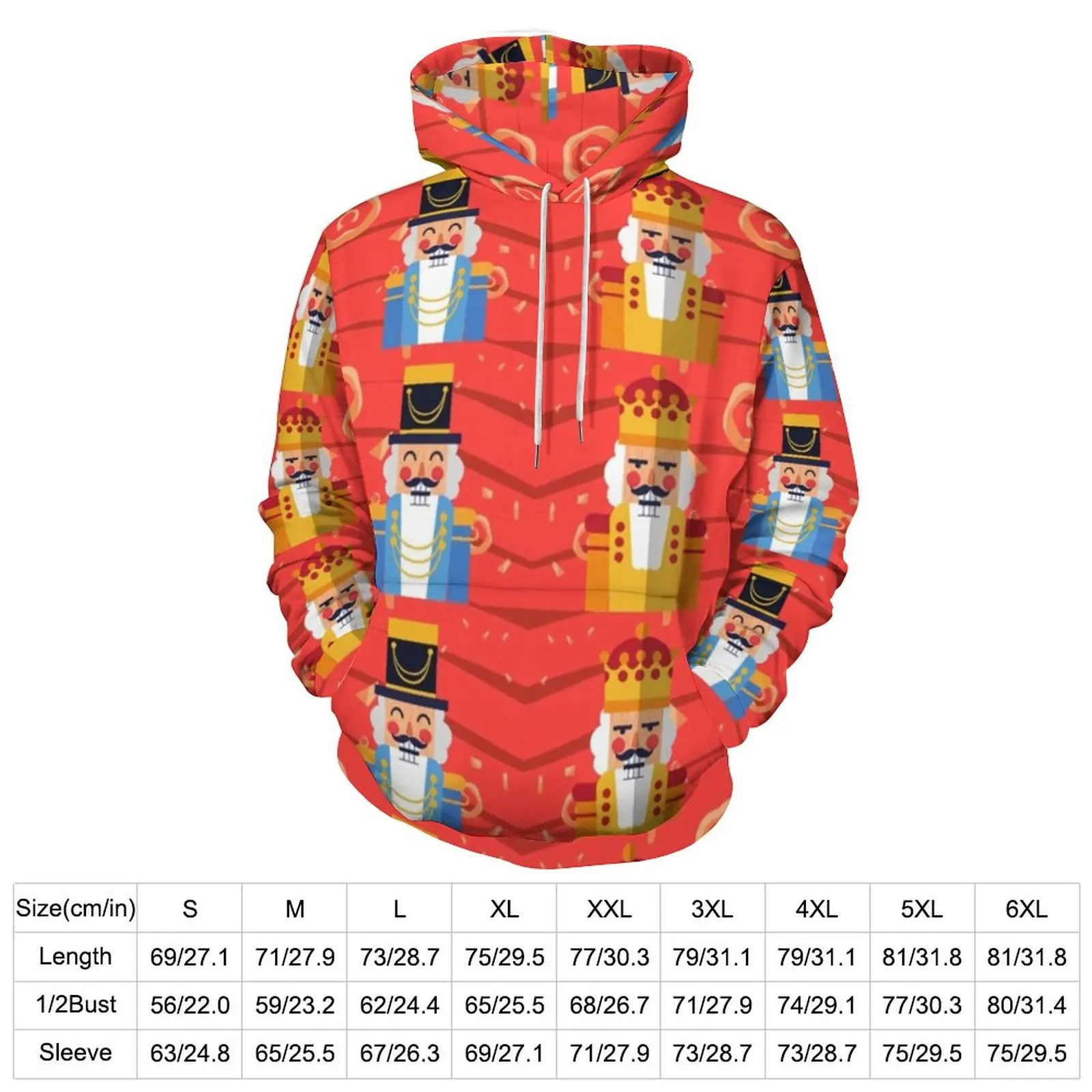 Nutcracker Soldier Casual Hoodies Christmas Print Street Style Pullover Hoodie Couple Long Sleeve Pretty Design Tops Large Size