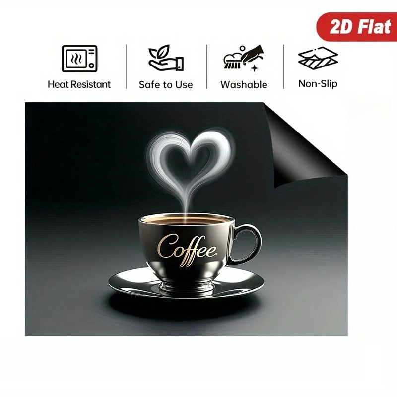 Coffee Heart Steam 2D-kookplaatmat – hitte- en krasbestendig, eenvoudig te reinigen hoes voor inductie-, keramische en elektrische kookplaten