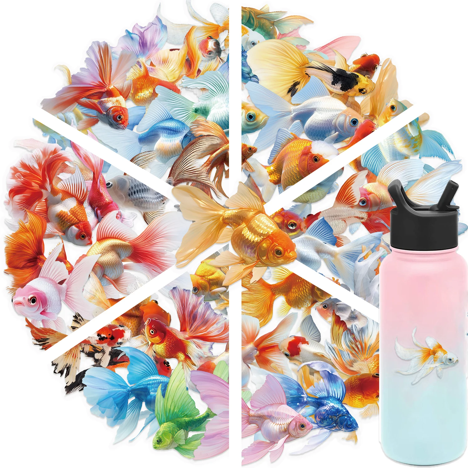 50 Stück Goldfisch-Aufkleber, süßes Paar, DIY-Spielzeug, Kritzeleien, dekorativer Graffiti-Aufkleber, Telefonflaschen, Sammelalbum, wasserdichter PET-Aufkleber
