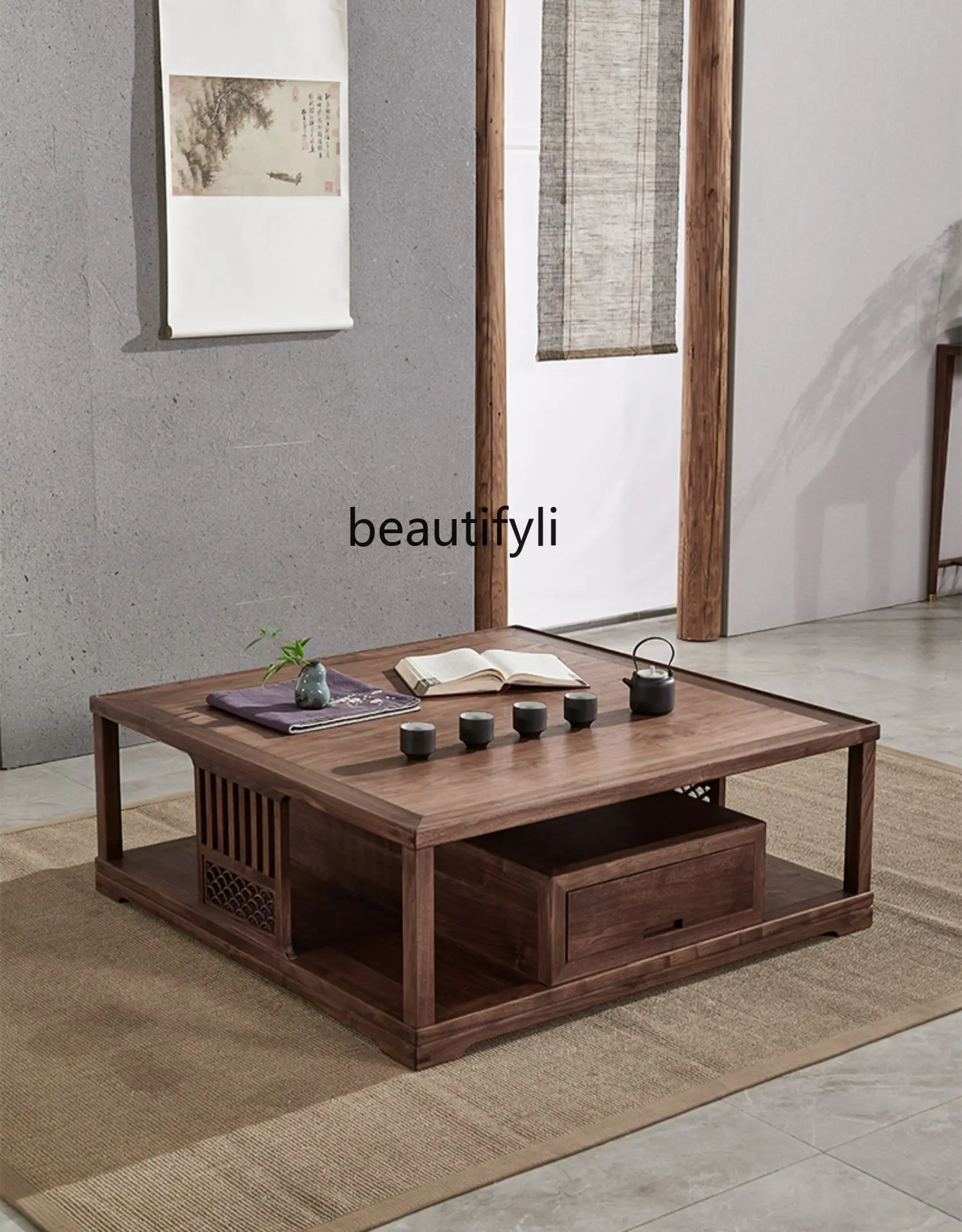 New Chinese Modern Minimalist Solid Wood Zen Minimalist Living Room Furniture Square Coffee Table