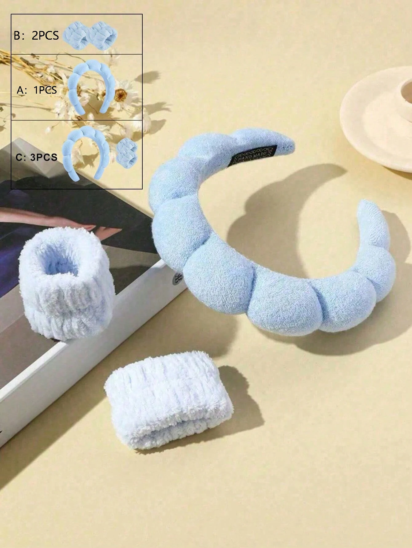 

1 шт./2 шт./3 шт. синяя повязка на голову для душа и браслет из микрофибры для мытья лица и макияжа, подарки для ванны для девочек