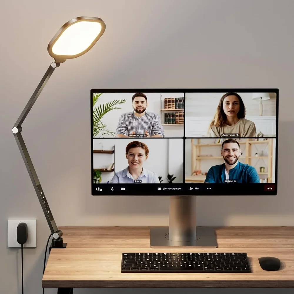 Dimmable Desk Ring Light with Clamp, Swing Arm, Remote for Video Recording and Meetings