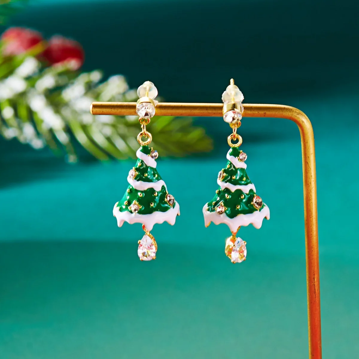 Weihnachten Urlaub Tropfen Ohrringe Weiß Schnee Grün Emaille Strass Weihnachtsbaum Baumeln Ohrringe Party Schmuck Geschenk Für Frauen Männer