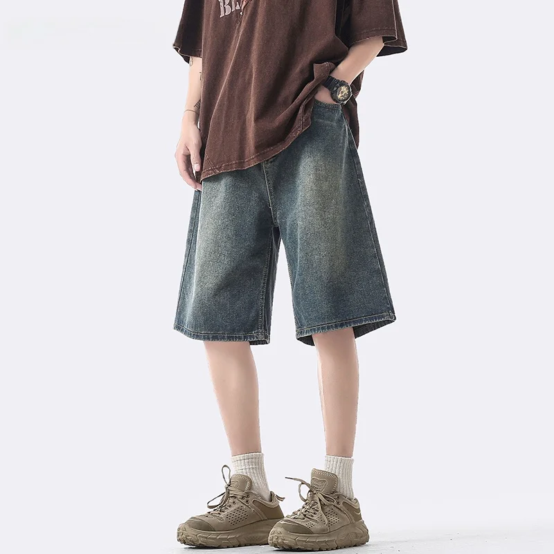 

Мужские джинсы JOKARJONNY в американском ретро-стиле, летние тонкие, свободные, прямые, повседневные, джинсы-бриджи