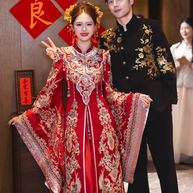 

High End Bride's Show and Wedding Dress 2026 New Chinese Dragon and Phoenix Coat Wedding Dress