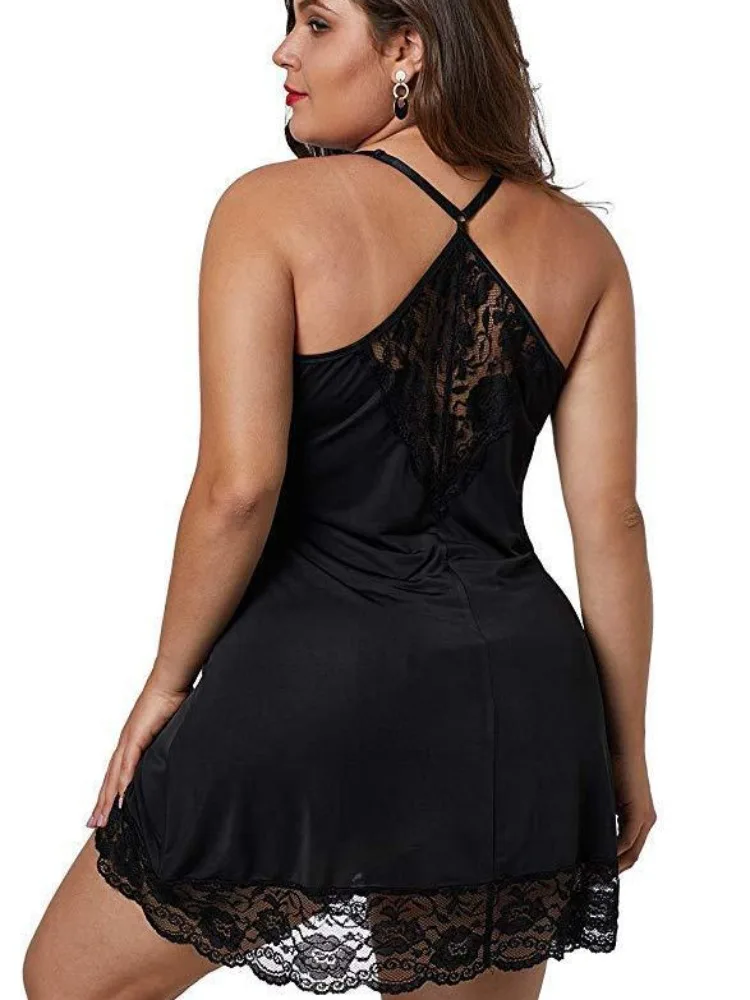 Chemise de nuit à bretelles spaghetti pour femmes, vêtements de nuit en satin de dentelle d\'été, chemise de nuit grande taille, pyjamas pour femmes,