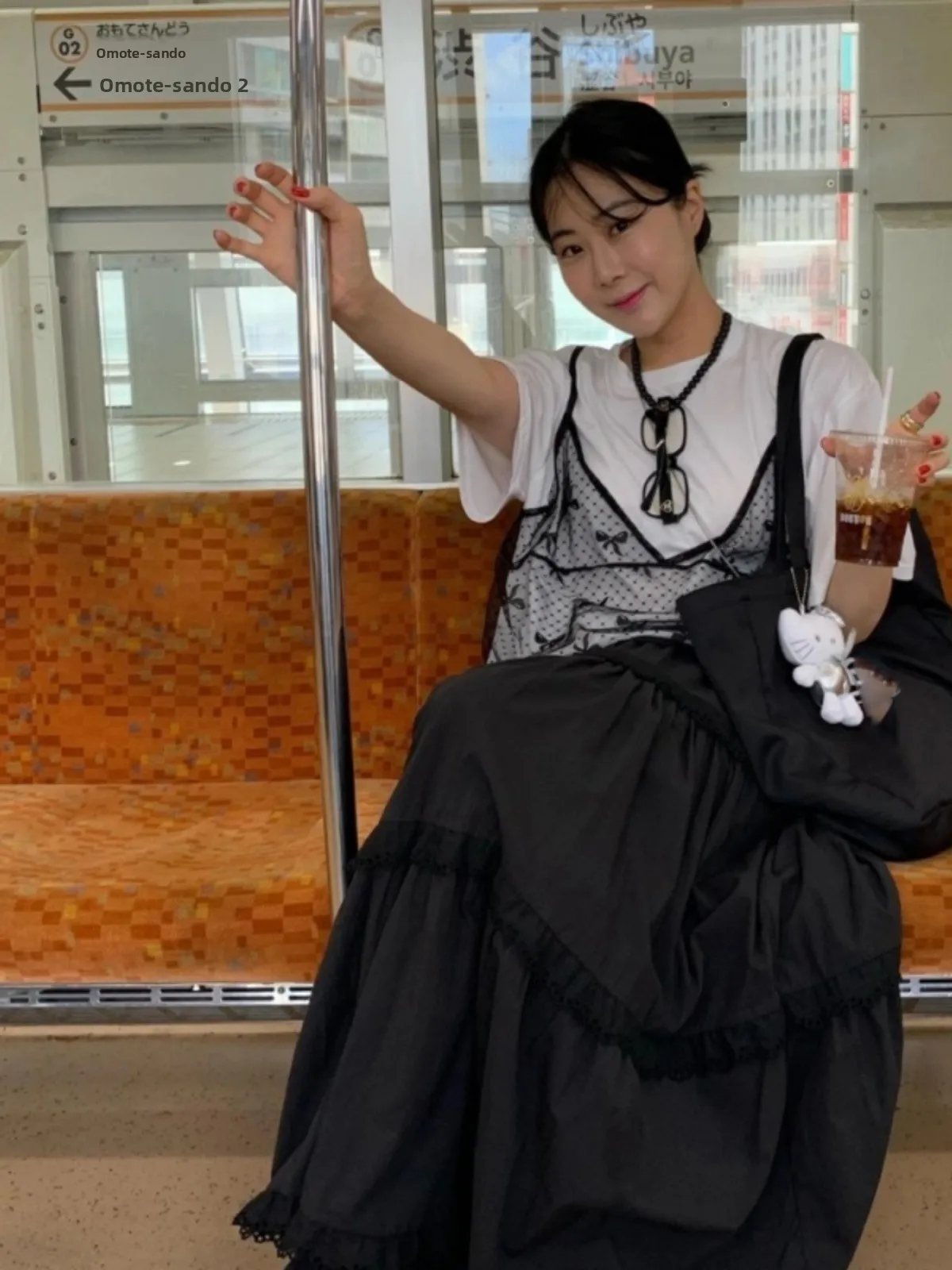 Saia branca de cintura alta, linha a, vintage, personalidade suave, emenda, borda de renda, bolo, saia longa, casual, meia co...