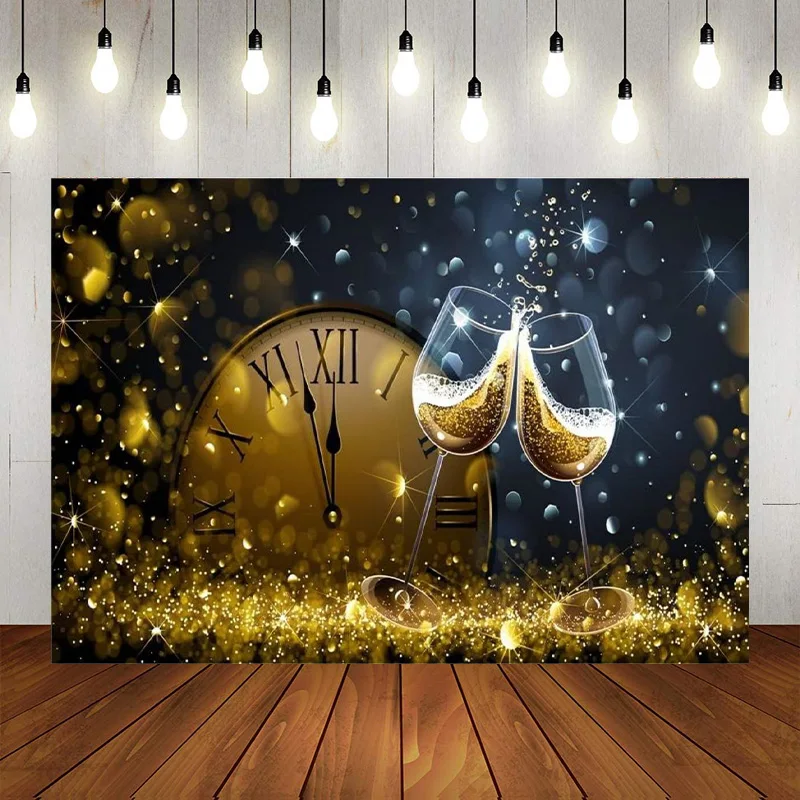 New Year Backdrop Countdown Glitter Bokeh Champagne Wine Photography Background New Year Eve Birthday Party Decorations Banner