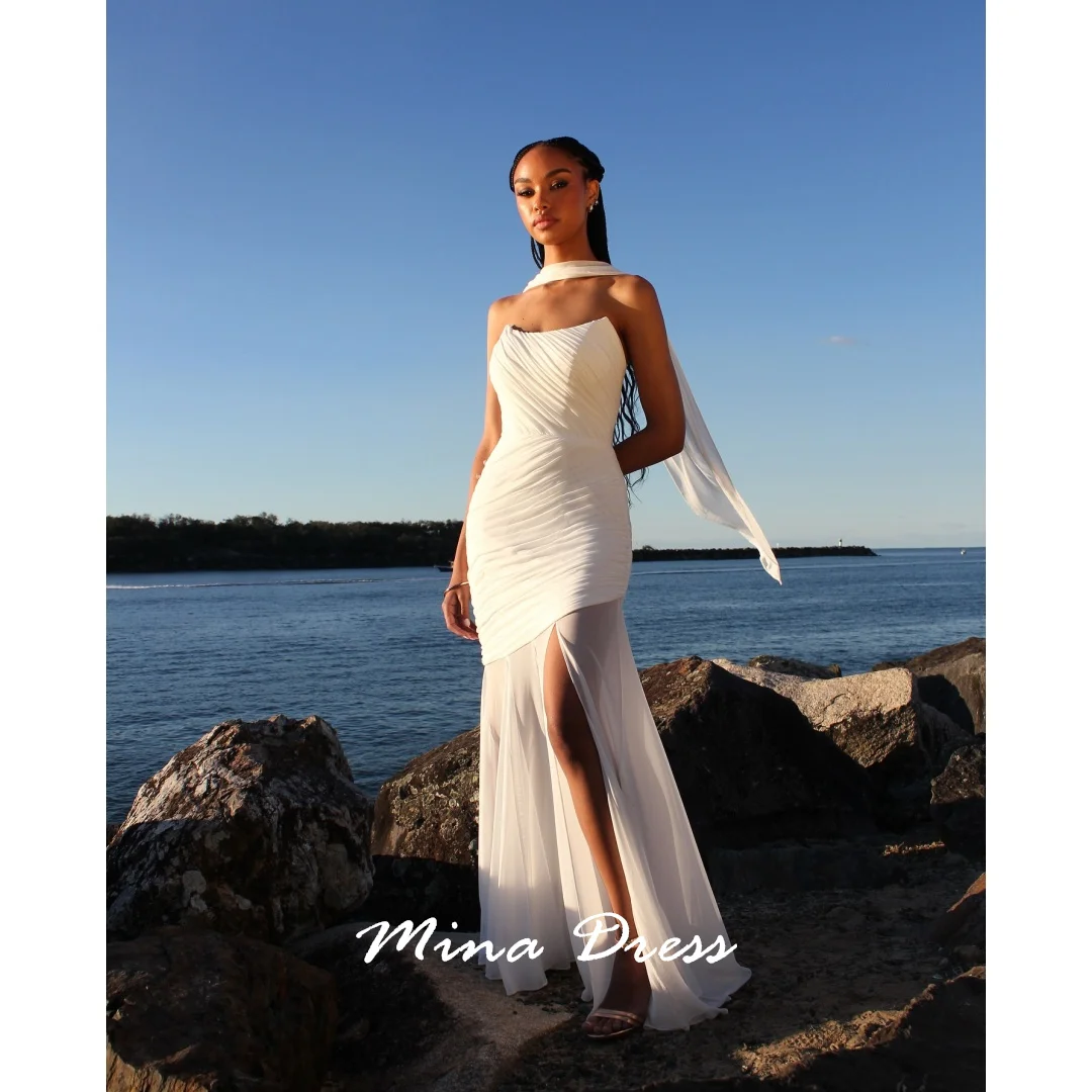 

Mina Customized Boat Collar Women's Elegant Dresses for Special Occasions Lace Up Backless Sleeveless Luxury Women Evening Dress