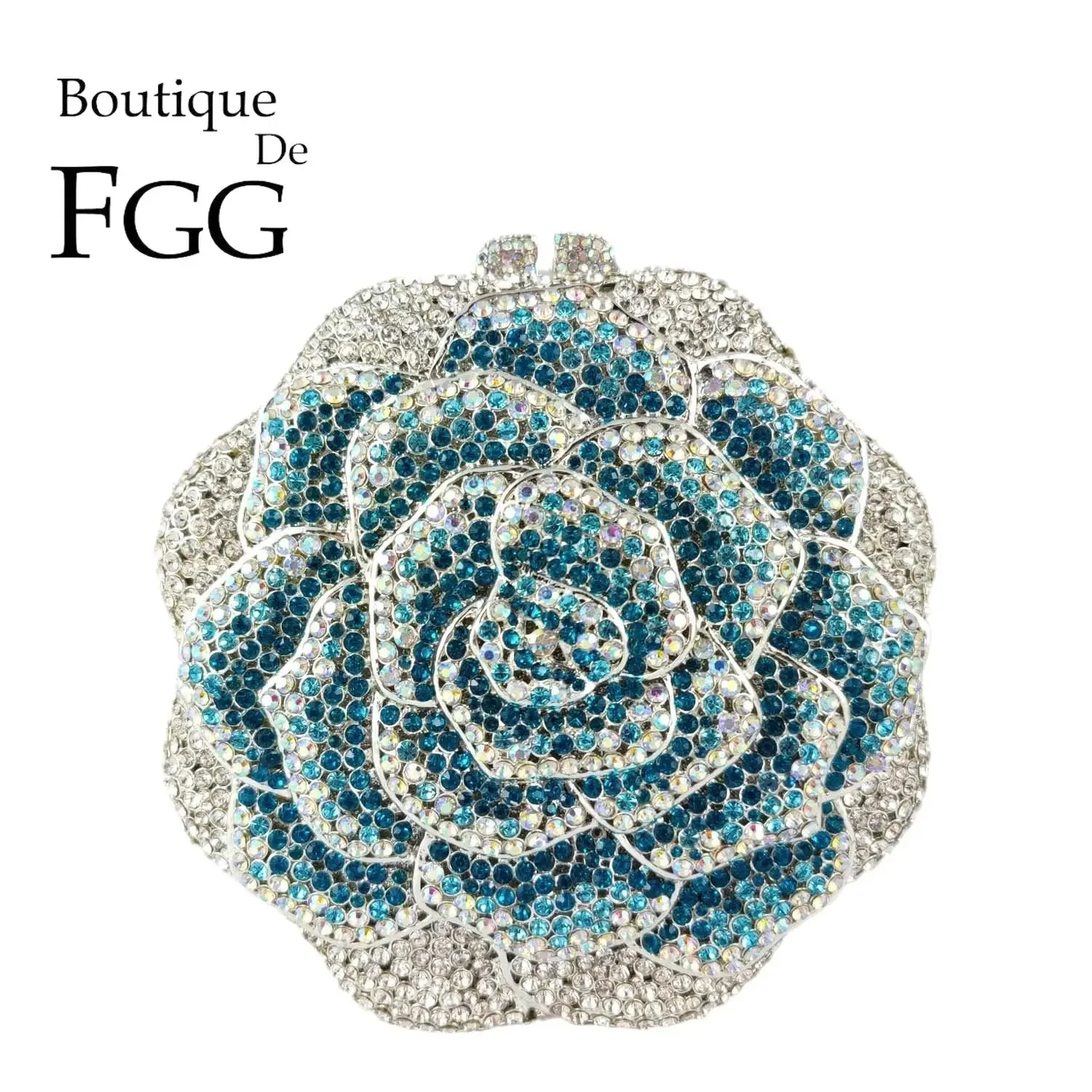 

Boutique De FGG Blue Mixed Women Flower Evening Bags and Clutches Bridal Rhinestone Handbags Wedding Party Dinner Clutch Bag