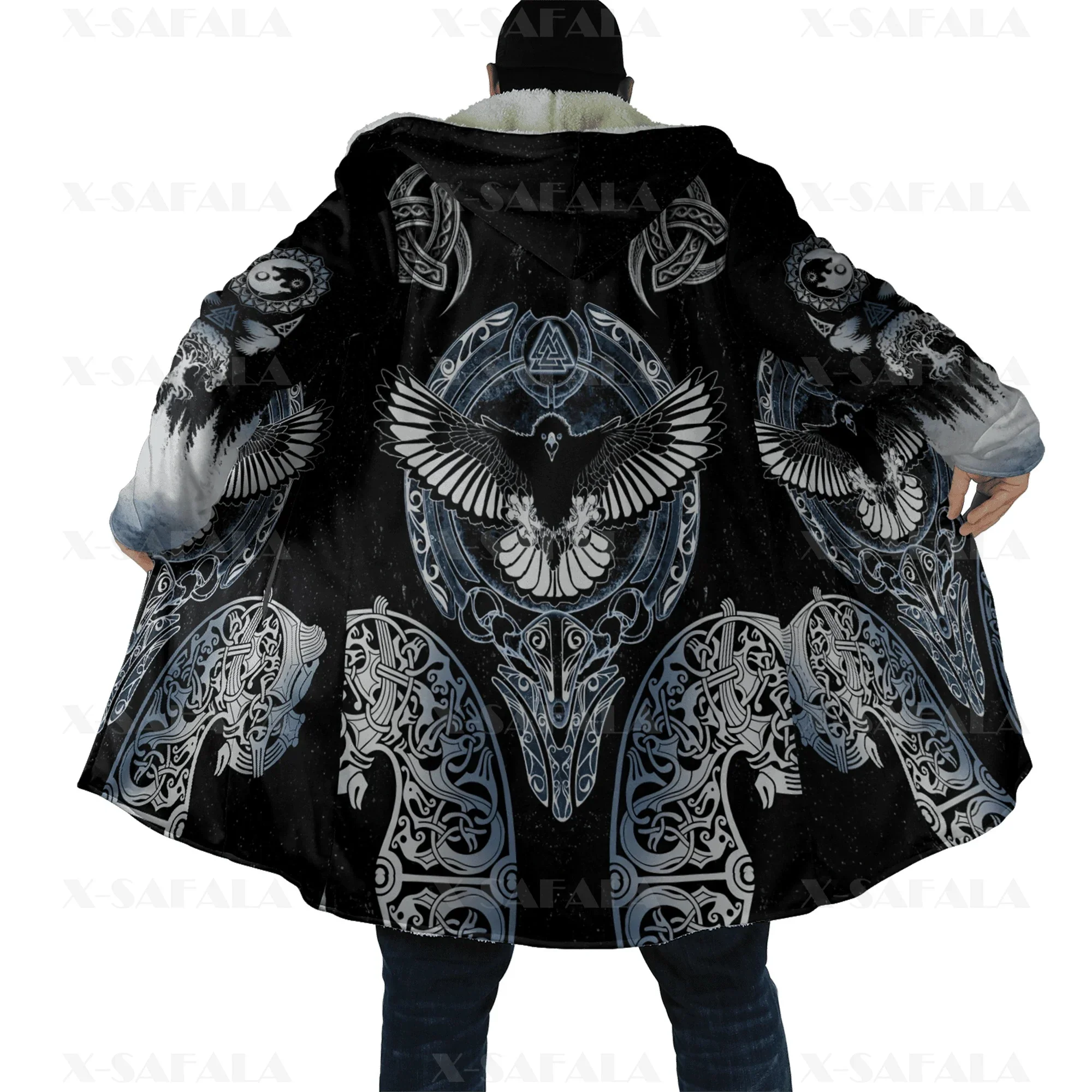 

Raven Thick Warm Hooded Cloak Men Wolf Viking Tattoo Fenrir Overcoat Coat Print Windproof Fleece Cape Robe Hooded Blanket-5