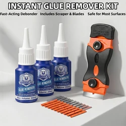 Adhesive Remover Kit with Dual Blade Scraper Fast Acting Traceless Glue Debonder for Auto Car Glass Home Window Residue Clean