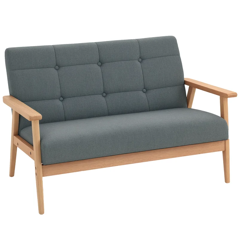 Canapé 2 places style scandinave avec accoudoirs, pieds en bois, 115l x 66,5p x 73h cm, gris